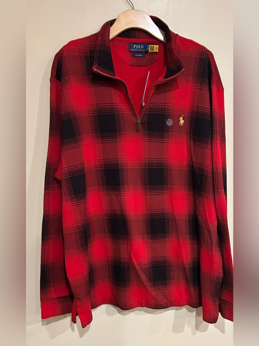 Polo Ralph Lauren Estate Rib 1/4 Zip Sweater Men’s XL Red Plaid Pullover NWT